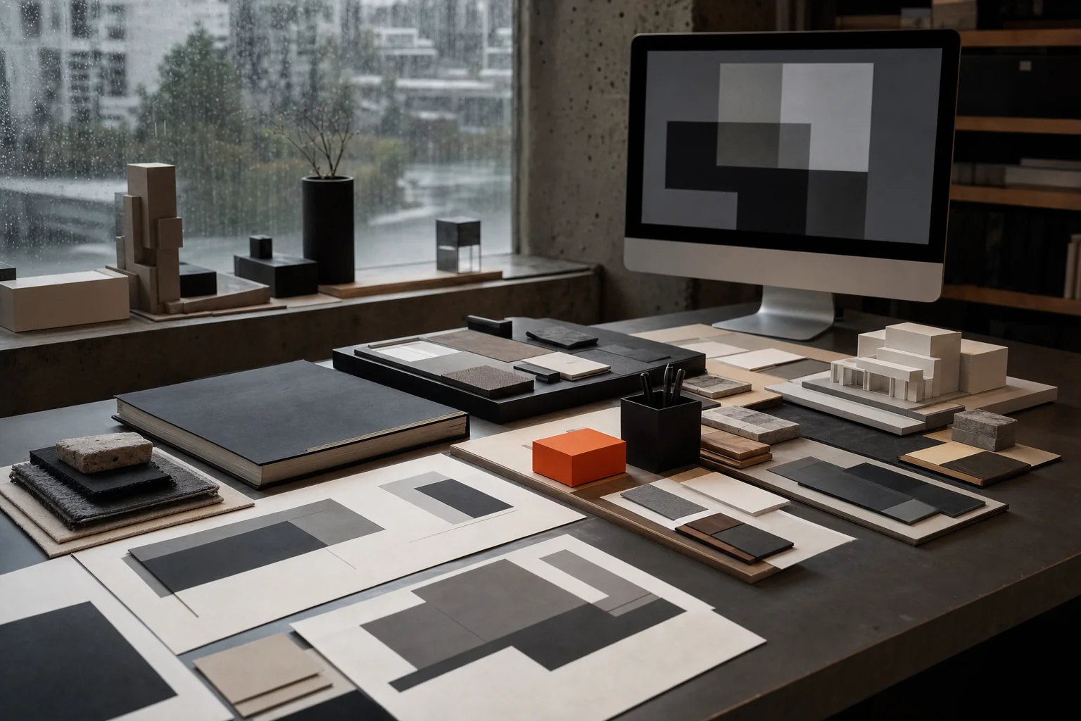 Material studies and design work in a rain-lit Vancouver studio